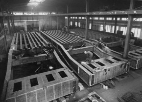 Fabricage van de basculebrug in de jaren '60.